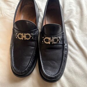Salvatore Ferragamo Black Leather Gancini Bit Loafers